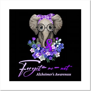 Forget me not Alzheimer's Awareness Elephant Flower Posters and Art